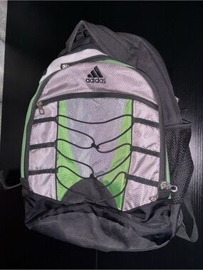 Adidas Backpack Black/ Green/ Gray Adjustable Load Spring Straps Zipper